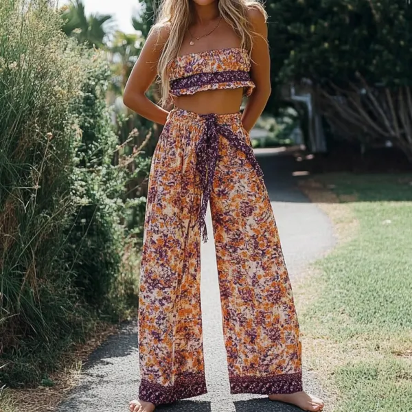 Bohemian Style Floral Casual Vacation Two-piece Suit - Trisunshine.com 