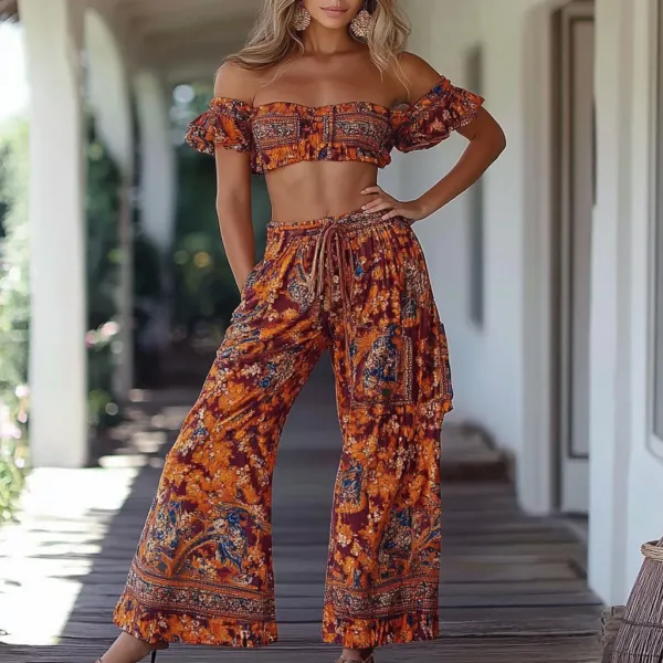 Bohemian Style Floral Casual Vacation Two-piece Suit - Trisunshine.com 