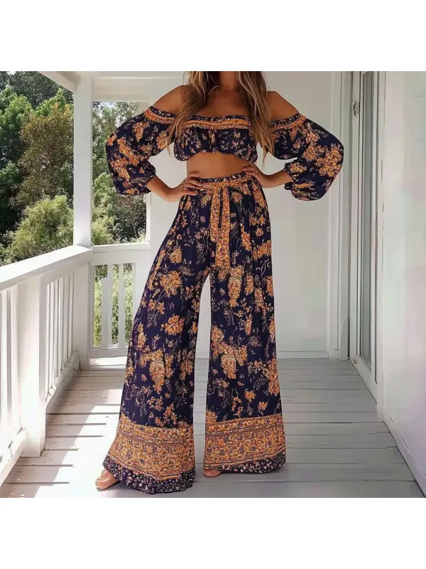 Bohemian Style Floral Casual Vacation Two-piece Suit - Viewbena.com 