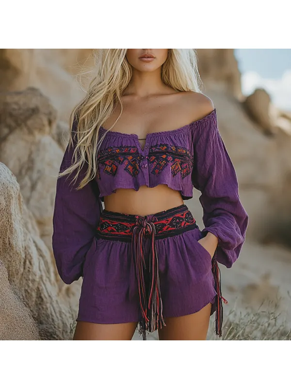 Holiday Style Bohemian Shorts Casual Two-piece Suit - Viewbena.com 