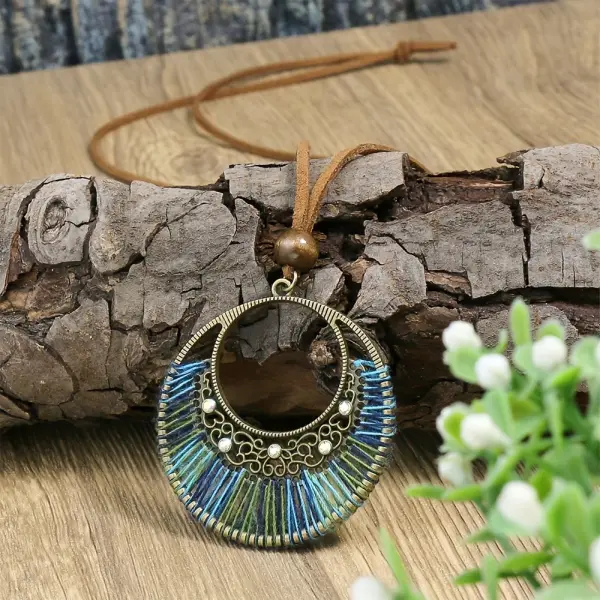 Women's Bohemian Woven Mixed Color Large Circle Pendant Necklace - Trisunshine.com 