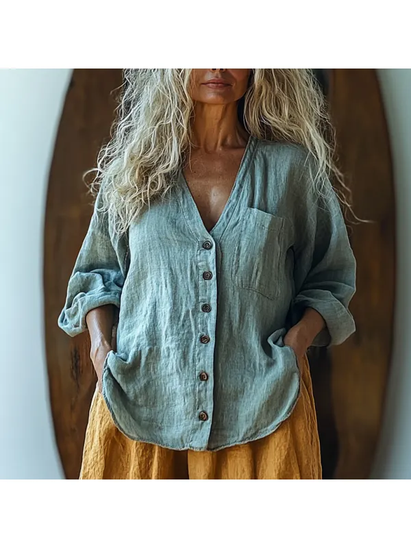 Women's Linen Long-sleeved Shirt - Hoplady.chimpone.com 