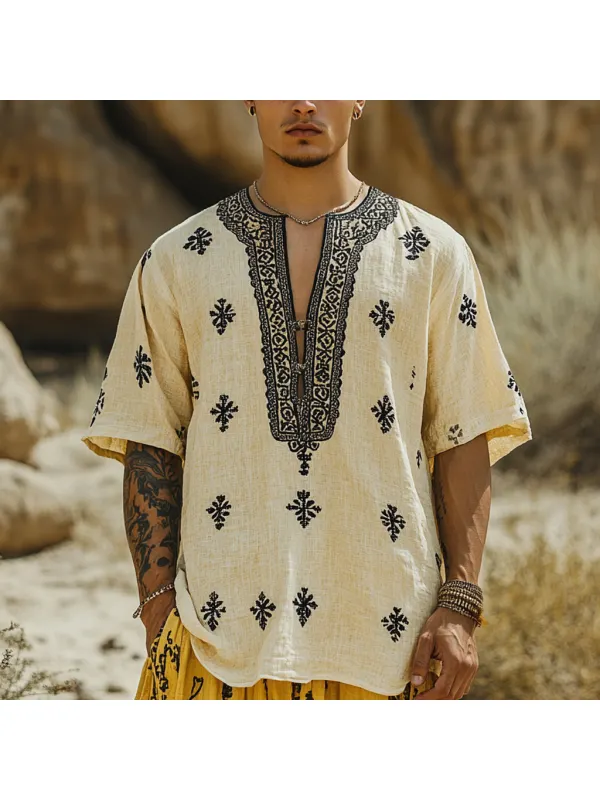 Men's Resort Bohemian Linen Casual Shirt Top - Timetomy.com 