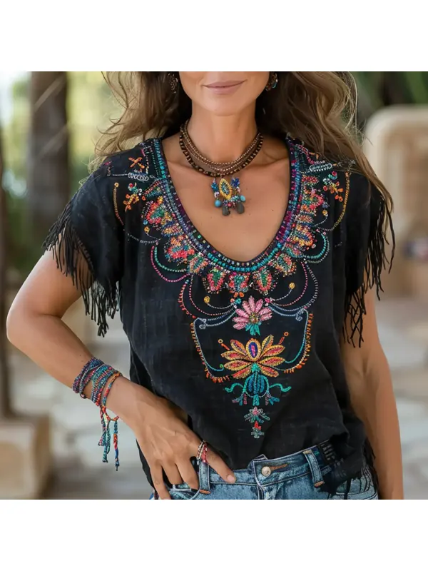 Retro Resort Ethnic Print Top - Realyiyishop.com 