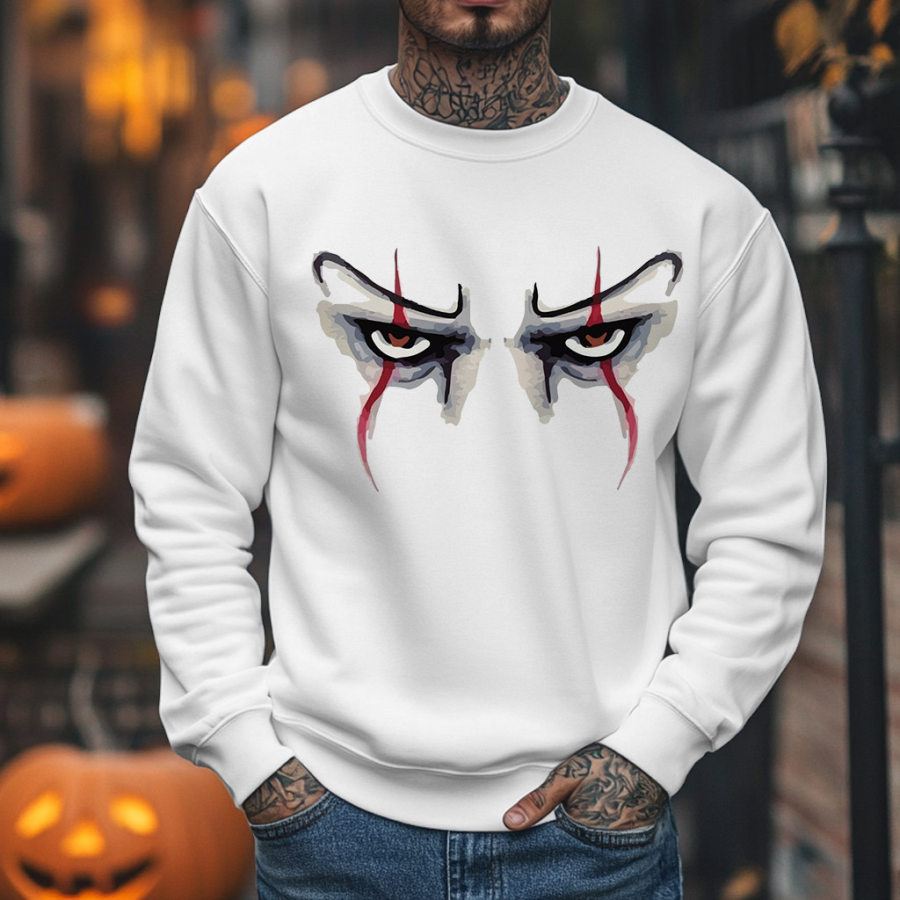 

Men's Vintage Horror Clown We Are All Floating Here Halloween Long Sleeve Crew Neck Sweatshirt