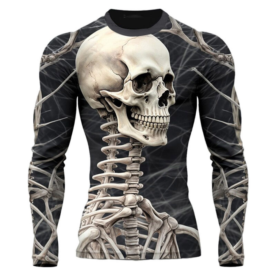 

Men's Vintage Skull Skeleton Halloween Long Sleeve Casual Crew Neck T-shirt