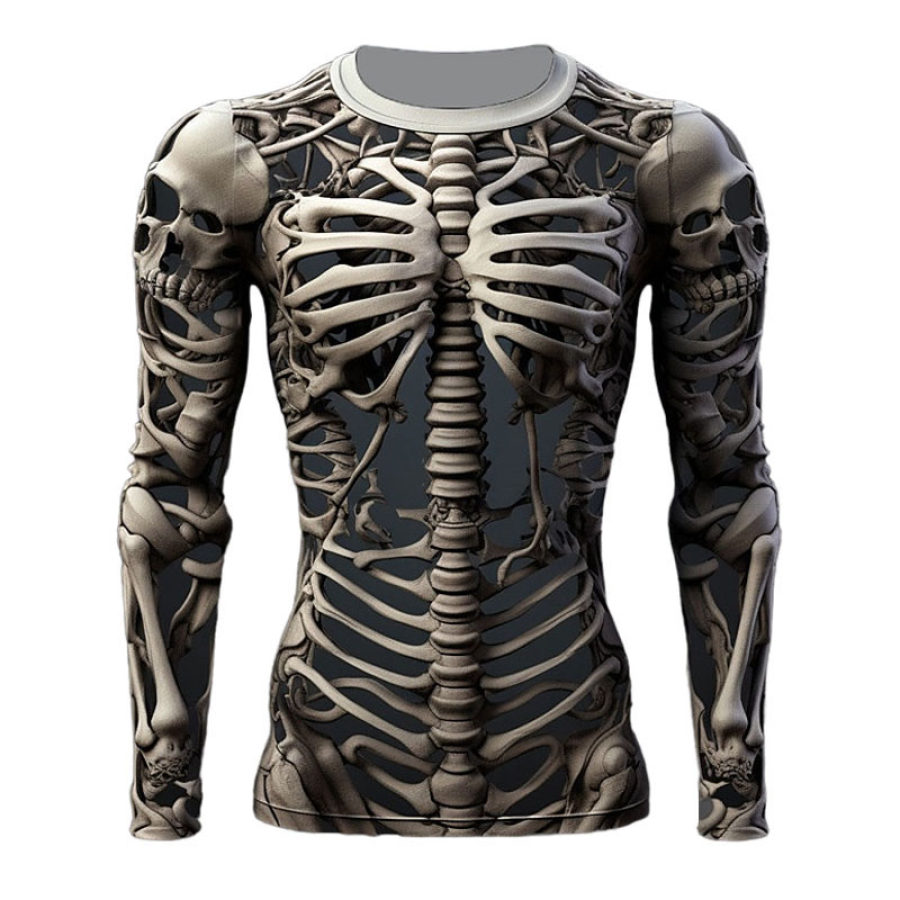 

Men's Vintage Skull Skeleton Halloween Long Sleeve Casual Crew Neck T-shirt