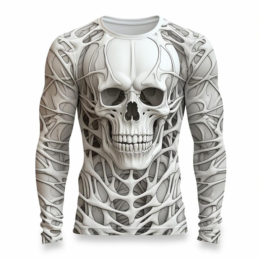 

Men's Vintage Skull Skeleton Halloween Long Sleeve Casual Crew Neck T-shirt