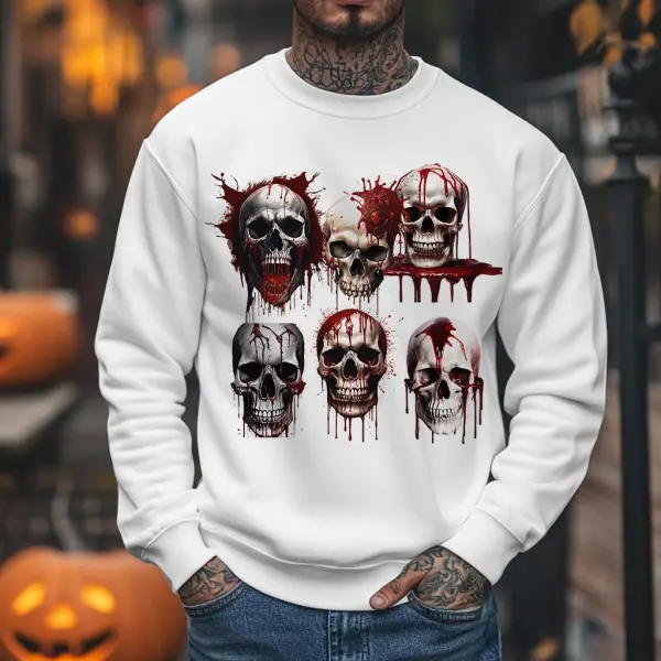 Men's VintageBlood Dripping Skulls Halloween Long Sleeve Crew Neck Sweatshirt - Wayrates.com 