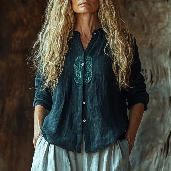 Women's Linen Bohemian Long-sleeved Shirt - Nicheten.com 