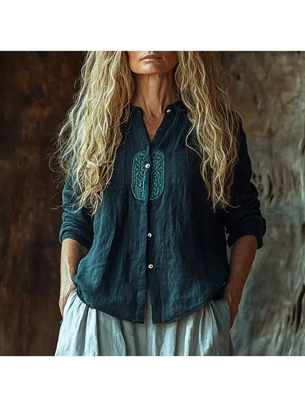 Women's Linen Bohemian Long-sleeved Shirt - Realyiyishop.com 