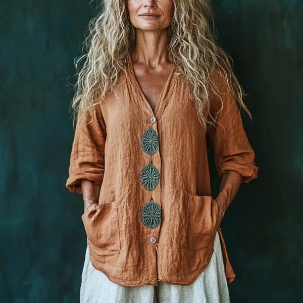 Women's Linen Simple Long-sleeved Shirt - Salolist.com 