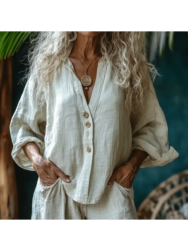 Women's Linen Plain -simple Shirt - Hoplady.chimpone.com 