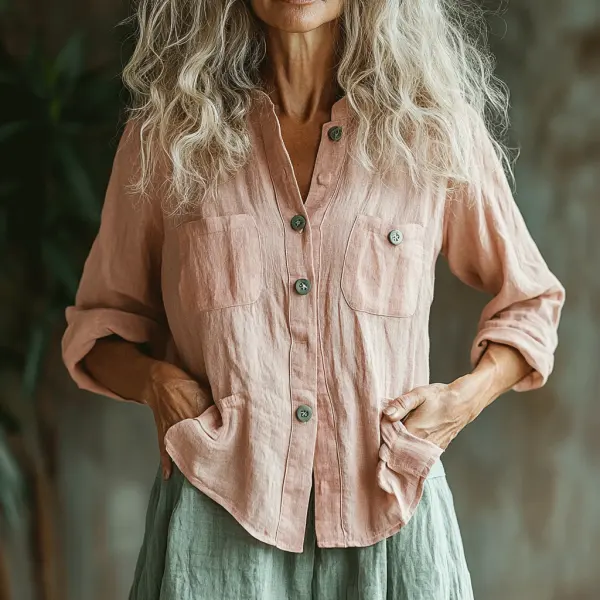 Women's Solid Color Casual Long-sleeved Linen Shirt - Albionstyle.com 