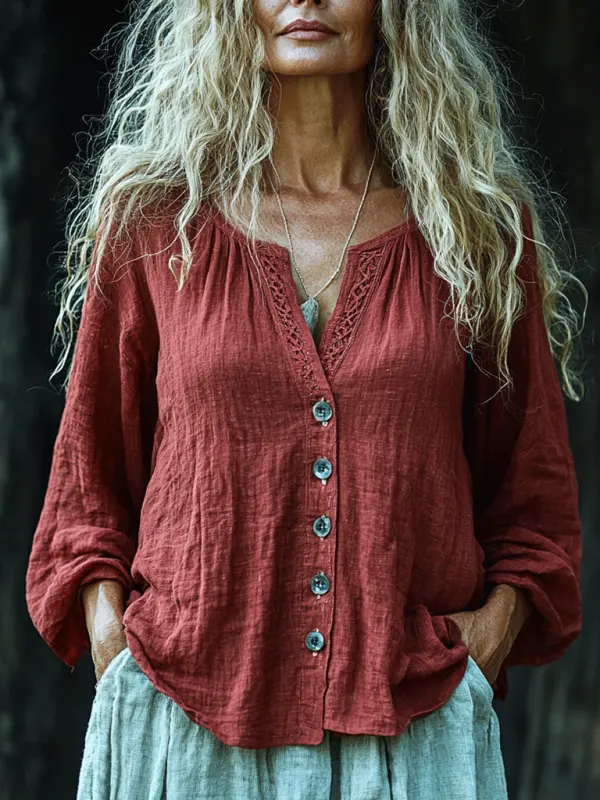 Women's Ethnicity Linen Shirt - Sunshinenice.com 