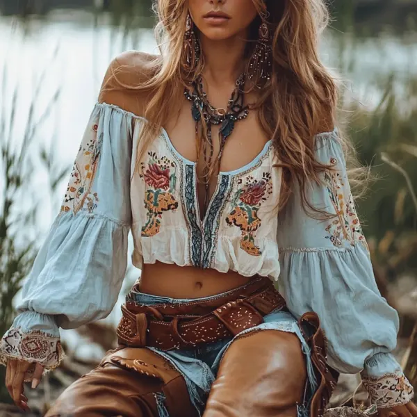 Women's Bohemian Gypsy Sweet Stitching Shirt - Spiretime.com 