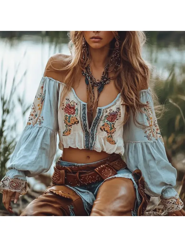 Women's Bohemian Gypsy Sweet Stitching Shirt - Timetomy.com 