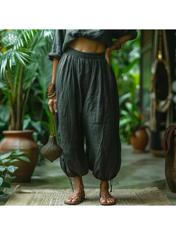 Linen Loose And Comfortable Granny Pants Simple Linen Bloomers - Realyiyi.com 