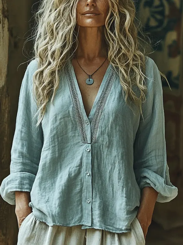 Women's Linen Bohemian Casual Breathable Shirt - Wantbright.com 