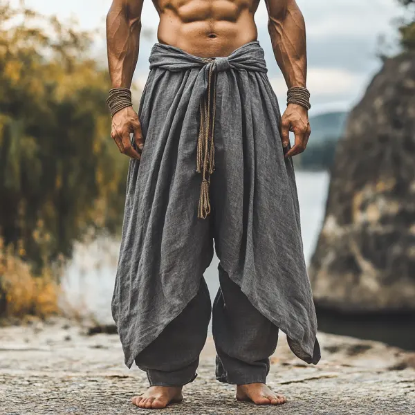 Men's Linen Yoga Pants Ninja Pants Patri Casual Pants - Yiyistories.com 