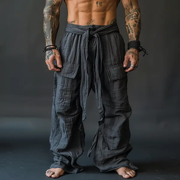 Black Linen Pants Men's Linen Trousers Ninja Pants Patri Casual Pants - Yiyistories.com 