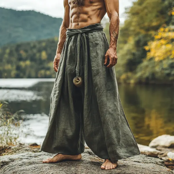 Men's Linen Yoga Pants Ninja Pants Patri Casual Pants - Yiyistories.com 