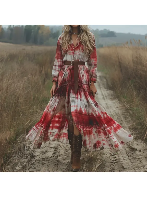 Retro V Neck Linen Women's Long Sleeve Long Dress Halloween Dress Party Dress - Realyiyi.com 