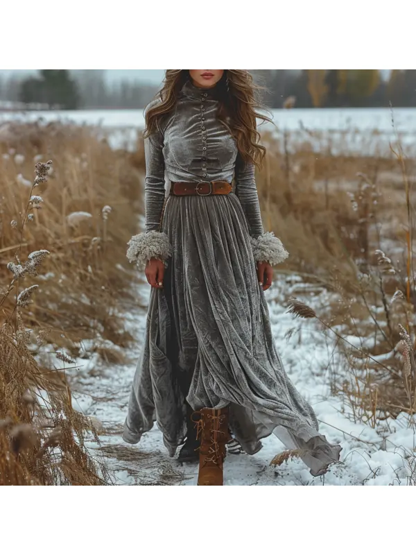 Autumn And Winter Women's Long Velvet Dress Elegant Women's Long Sleeve Dress - Cominbuy.com 