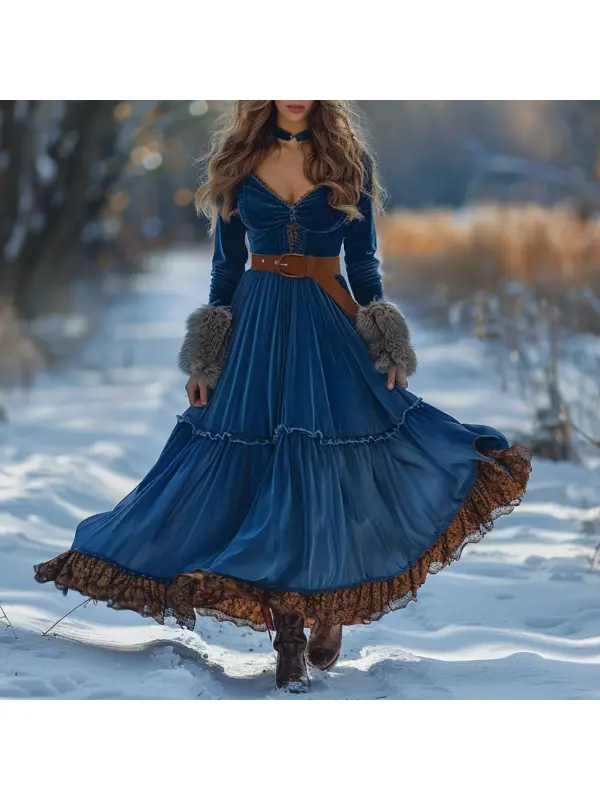 Autumn And Winter Women's Long Velvet Dress Elegant Women's Long Sleeve Dress - Viewbena.com 