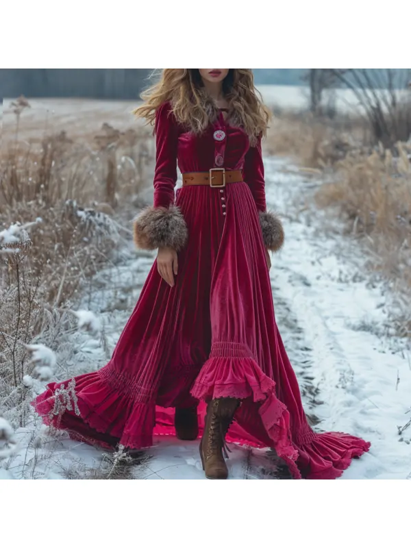 Autumn And Winter Women's Long Velvet Dress Elegant Women's Long Sleeve Dress - Hoplady.chimpone.com 