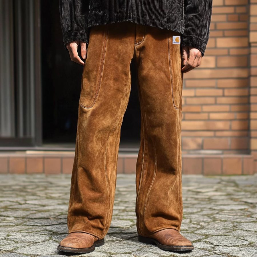 

Men's Vintage Suede Outdoor Pocket Pants Trousers