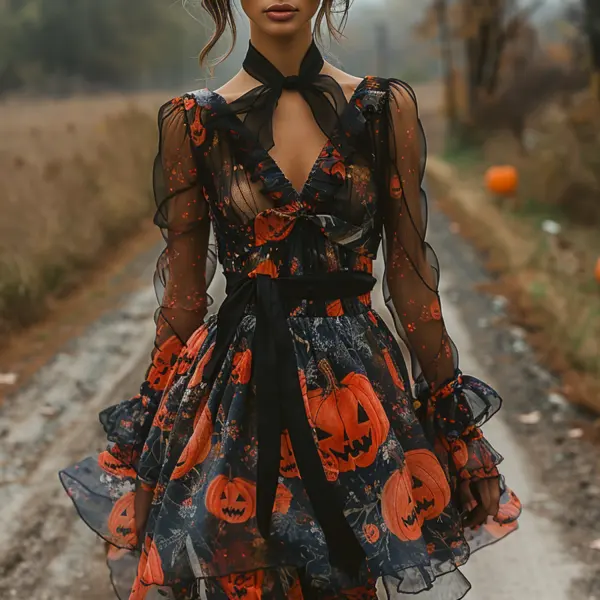 Halloween Pumpkin Print Mesh Skirt - Trisunshine.com 