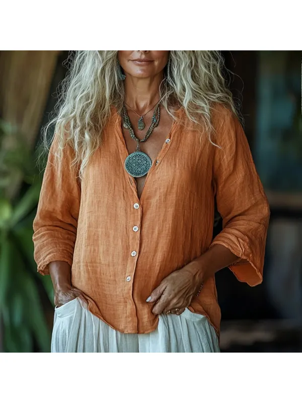 Women's Linen Three Quarter Sleeve Shirt - Hoplady.chimpone.com 