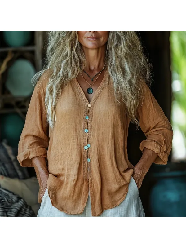 Women's Linen Long-sleeved Casual Shirt - Cominbuy.com 