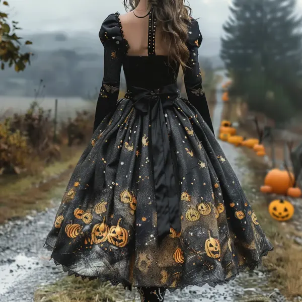 Halloween Pumpkin Print Maxi Dress - Trisunshine.com 