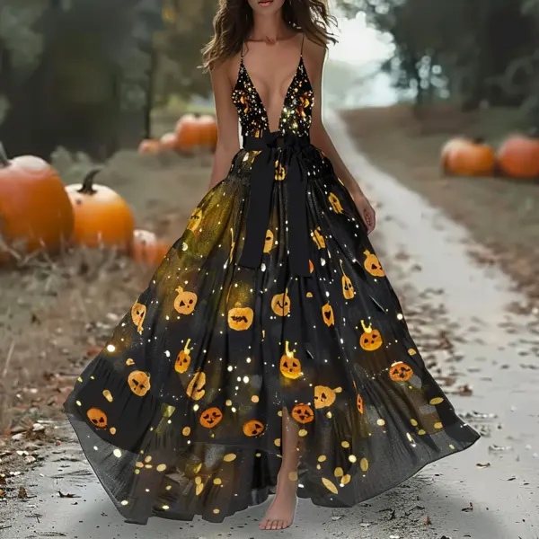 Women's Halloween Printed Maxi Dress - Trisunshine.com 