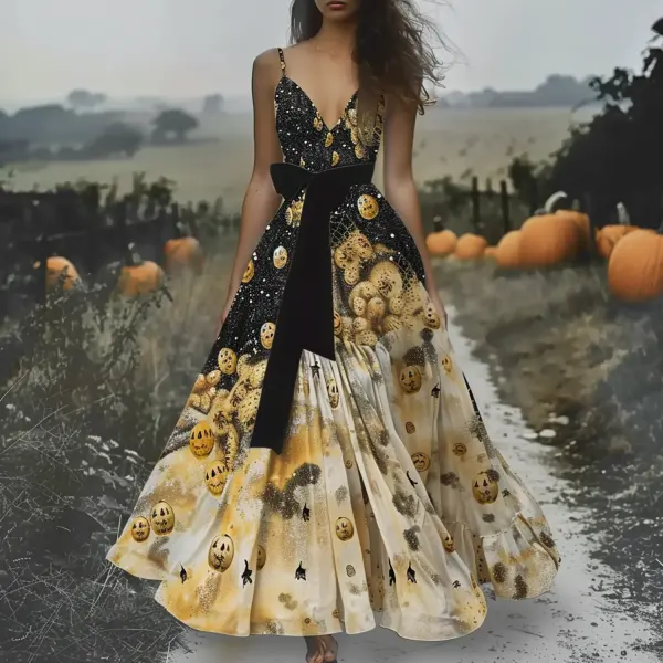 Halloween Dark Printed Suspender Long Skirt - Trisunshine.com 