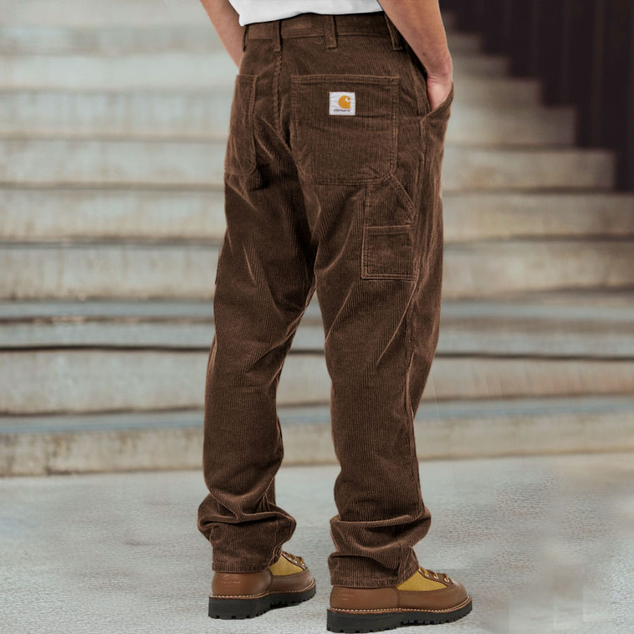 

Men's Vintage Corduroy Single Knee Outdoor Multi-pocket Cargo Pants Trousers