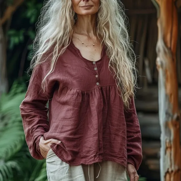 Women's Linen Buttons Loose Shirt - Trisunshine.com 