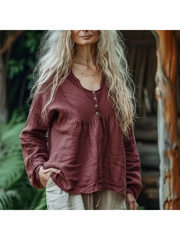 Women's Linen Buttons Loose Shirt - Cominbuy.com 