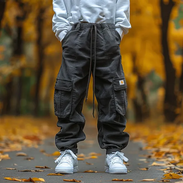 Men's Lace-up Baggy Trousers With Large Pockets - Salolist.com 