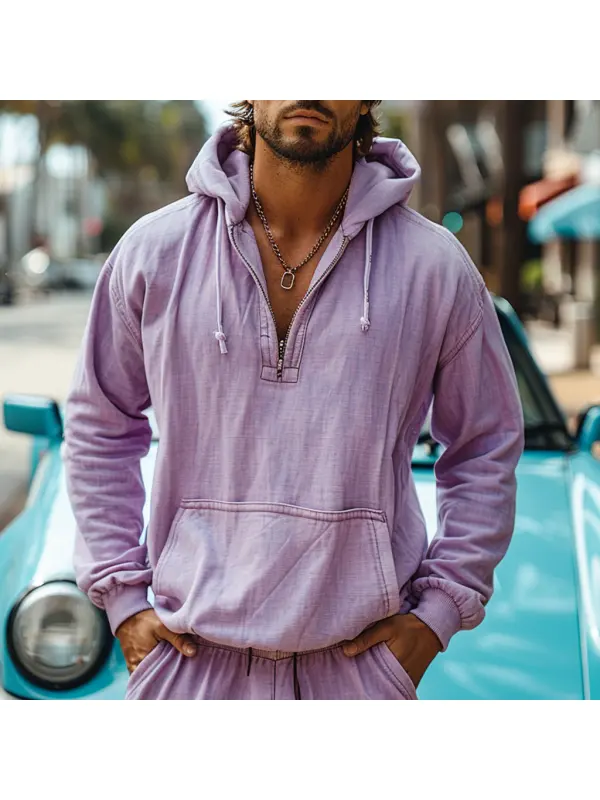 Chemise à Manches Longues à Capuche En Lin Pour Homme, Col En V, Rétro, Simple, Ample, Confortable, Respirante, Décontractée, Vêtements De Travail En Lin - Localziv.com 