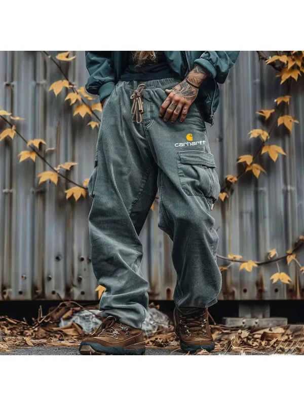 Men's Lace-up Monogram Print Large Pocket Trousers - Ootdmw.com 