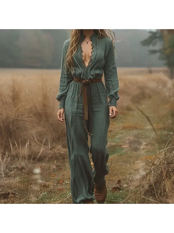 Women's Casual Jumpsuit Bohemian Long Sleeve Jumpsuit - Cominbuy.com 