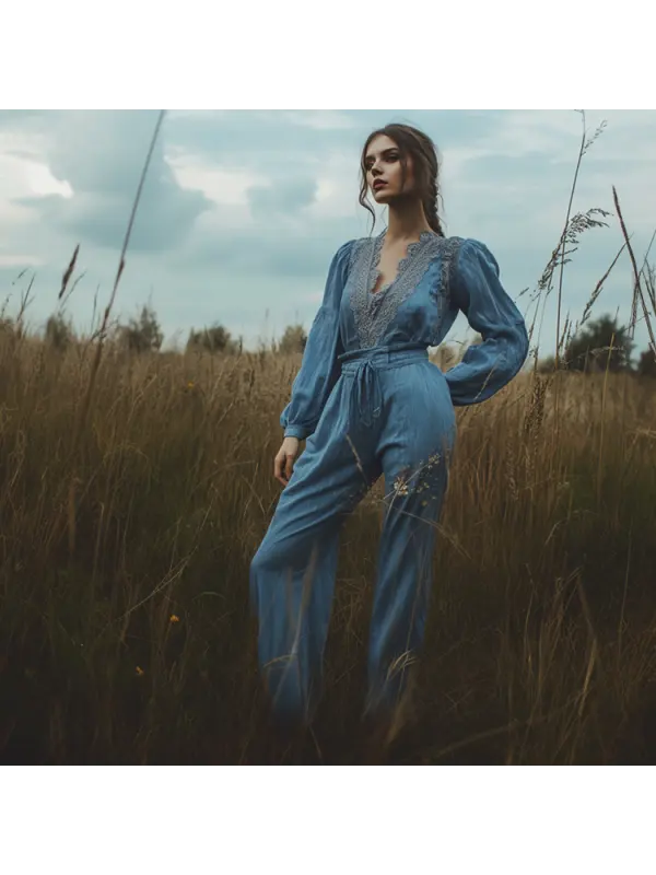 Women's Casual Jumpsuit Bohemian Long Sleeve Jumpsuit - Aptkoi.com 