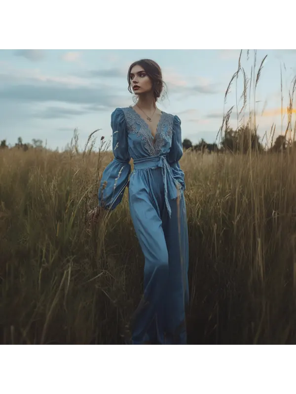Women's Casual Jumpsuit Bohemian Long Sleeve Jumpsuit - Aptkoi.com 