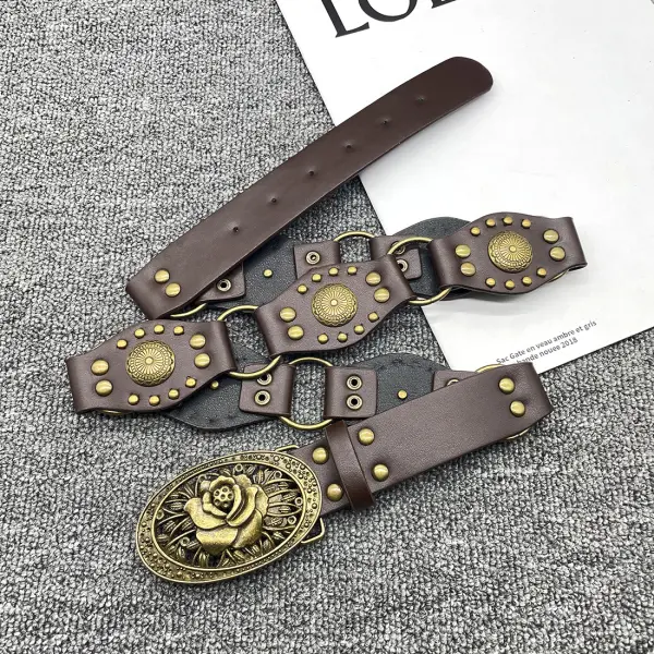 Personalized Western Cowboy Style Metal Ring Buckle Belt - Nicheten.com 