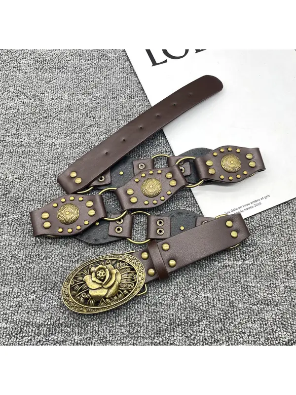 Personalized Western Cowboy Style Metal Ring Buckle Belt - Timetomy.com 