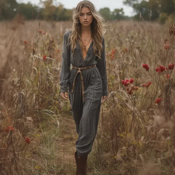 Women's Casual Jumpsuit Bohemian Long Sleeve Jumpsuit - Trisunshine.com 