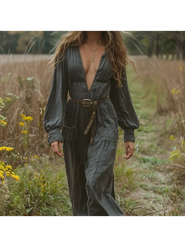 Women's Casual Jumpsuit Bohemian Long Sleeve Jumpsuit - Realyiyi.com 